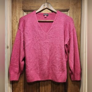 Vince Camuto Pink Fuzzy V-Neck Sweater